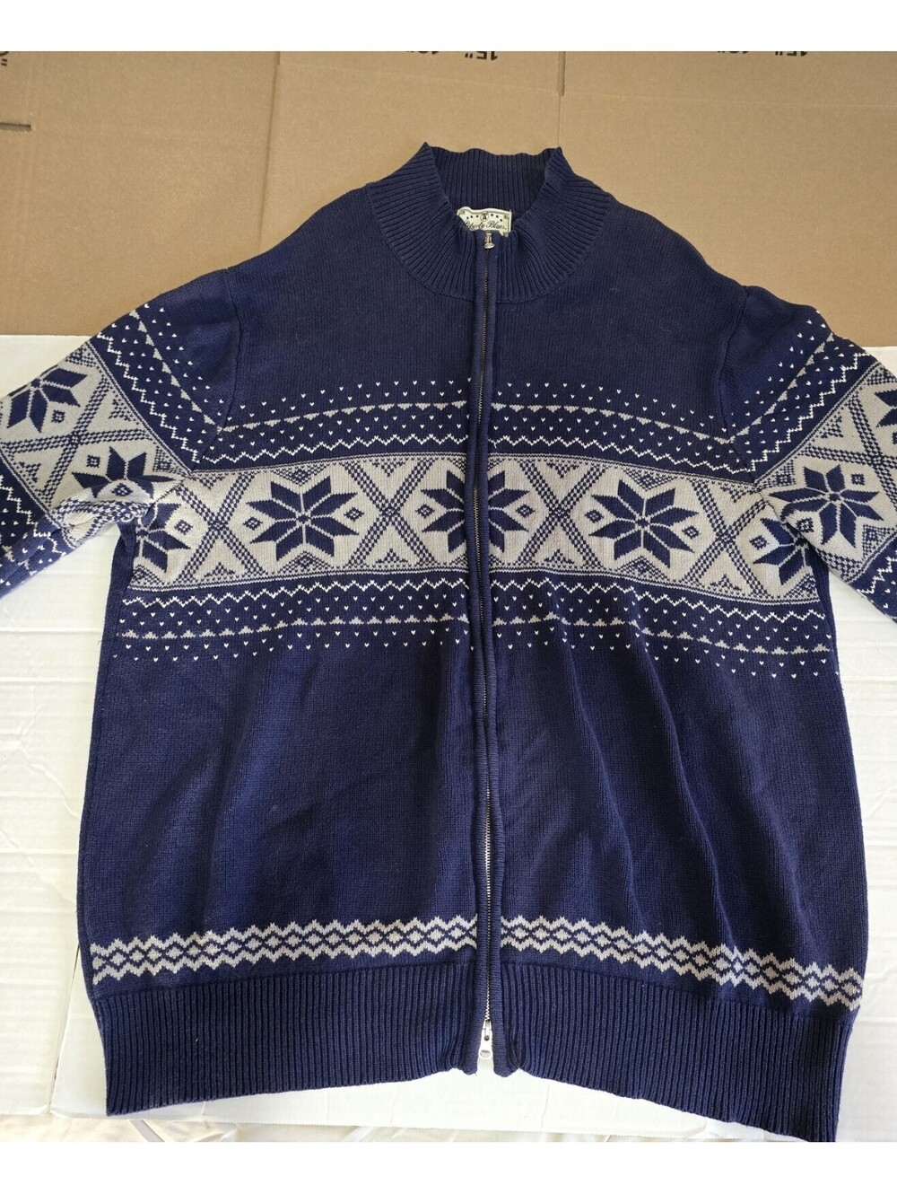 2XL Tall Men's Zip-Up Navy/White Cotton Sweater Men’s Nordic Ski Vibe Scandicore